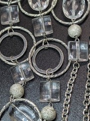 Vintage Silver Tone Geometric Station Necklace Clear Lucite Glass Hoops Textured