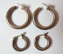 VINTAGE 2 SETS OF PAIR STERLING SILVER WOMEN EARRINGS STUD PIERCED 23mm & 15mm,,