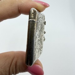 925 Sterling Silver Vintage Match Safe Antique Etched Scroll Vesta Case 14.8g