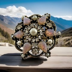Vintage MCM Tear Drop Opal Art Glass Faux Pearl & Rhinestone Goldtone Brooch