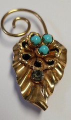 Barclay Brooch Pin Pendant 12kt 1/20 Gold Filled Faux Turquoise Enamel Leaf