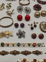 Vintage Rhinestone & Other Jewelry Lot Bracelets, Earring, Necklaces Etc.