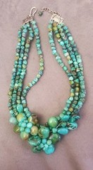 Vtg Soms 4 Strand & Lg Turquoise Nuggets Bib Necklace 925 Sterling Silver Clasp