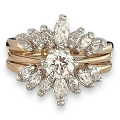 Vintage Wedding Ring Set Size 5 Cubic Zirconia 14K Gold Plate Mid-Century – 14F