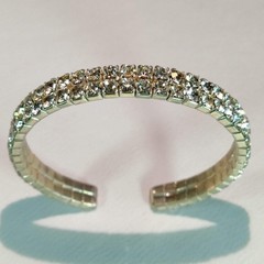 1950s Vintage Bangle Bracelet with a Double Row of Clear Rhinestones