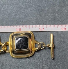 Vtg Anne Klein Black Enamel Square Link Choker Necklace Gold Tone Toggle 17″