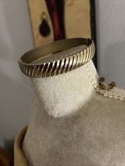 Monet Signed Gold-Tone Cuff Bracelet Hinged Spring Works Great Fashion Jewelry