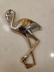 Antique Art Deco Signed Uncas Mfg Co Sterling 4″ Flamingo Pin Glass Eye Mint!