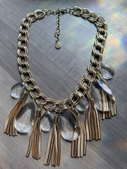 Vintage RJ Graziano Gold Tone Crescent Bib Necklace Runway Statement Hammered