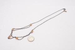 Vintage Sterling Silver 925 Brown Glass Bead Necklace 17.75″