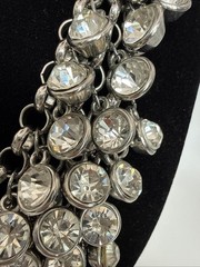 Vintage Cascading Rhinestone Cocktail Bib Necklace Silver Tone Adjustable Length