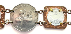 Vintage 7″ Copper Charm Bracelet Foreign Coins Tonga, Israel, Somalia 1970-80’s