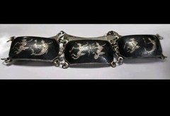 Vintage Siam Niello Sterling Silver Set Bracelet Pendant Earrings 925