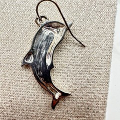 VTG Alpaca Mexico Silver Tone Dolphin Drop Dangle Earrings Inlaid Abalone Shell