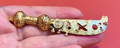 Signed Museum Replica Knife Sword Brooch Pin Antique Gold Tone 3.25 Inches