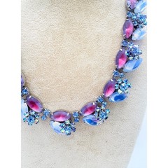 Mid‑Century Frosted Glass Parure in Icy Blues & Purples, 3‑Piece Vintage Set