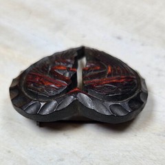 Vtg Hokkaido Wood Carved Heart brooch Artist signed Rare Jewelry dated 1965