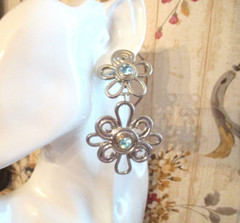 Avon Bracelet & Clip On Earring Set Silver Plated Metal Blue Rhinestones, Signed