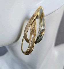 Vintage 1980s Enamel Earrings Tear Drop Gold Tone Marbled Caramel Sage Swirl Wow