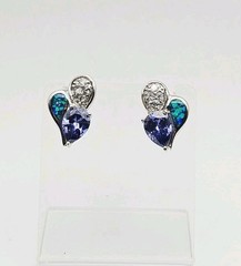 Sterling Silver 1.50ct TW Tanzanite, Opal & CZ Post Back Earrings