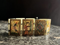 Antique Persian Hand Painted 8-Panel Story Bracelet on Bone Pin & Barrel Lock