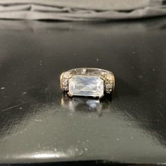 Vintage 18k GE Clear Emerald Cut CZ Ring Size 6.5 Gold Tone