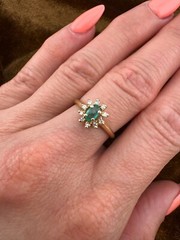 Petite Vintage 14 Karat Yellow Gold Emerald & Diamond Ballerina Halo Ring