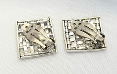 Sterling Silver Clip Earrings Hammered Woven Basket Weave EUC 9.6 Grams Vintage
