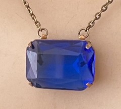 Vintage Necklace Art Deco Antique Blue Czech Glass Pendant