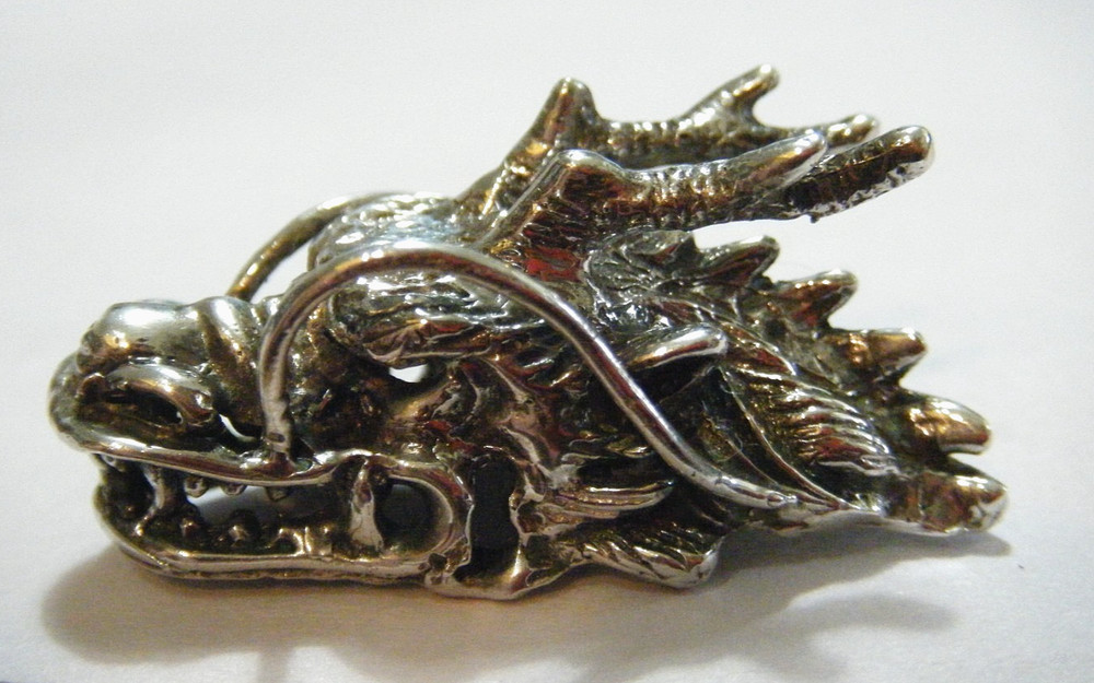 1.25″ Unique Vintage Sterling Silver 3D Dragon Head Tack Pin Very Nice Detail