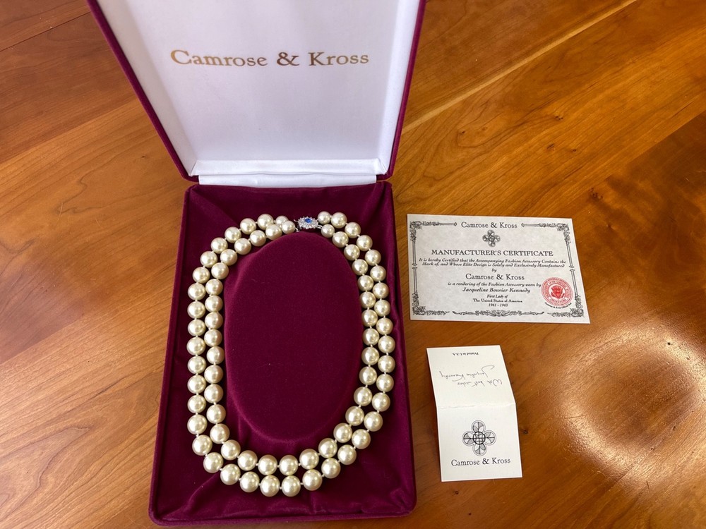 Camrose & Kross JBK Double Strand Pearl Necklace Sapphire Clasp COA