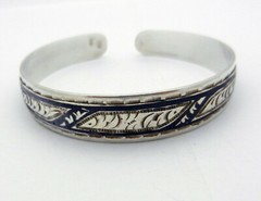 USSR NIELLO SOLID 875 STERLING SILVER 7″ OPEN BANGLE BRACELET