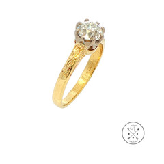 Antique 18k Yellow Gold Solitaire Ring with .80 ct Old Mine Cut Natural Diamond
