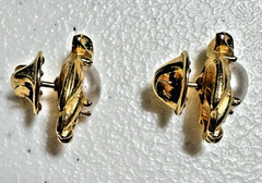 Ballou Reg’d Owl Scatter Pins Pair Vintage Faux Pearl Green Rhinestone Eyes Set