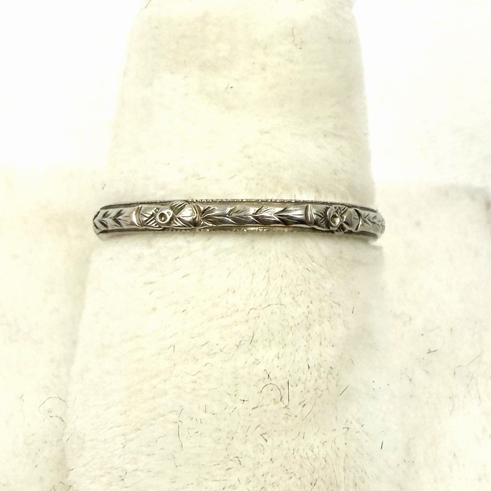 Antique 18K White Gold Wedding Band Ring Bridal Wreath Bouquet Orange Blossom
