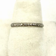 Antique 18K White Gold Wedding Band Ring Bridal Wreath Bouquet Orange Blossom