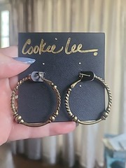 Vintage NOS Carded Cookie Lee Earrings Brasstone Hoops