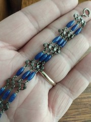 Antique Art Deco Sterling Silver Bracelet 7 Inches Blue Czech Glass
