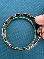 Vintage Cloisonne Enamel Bangle Green Floral Gold Slim Bracelet 8.5″