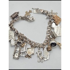 Heavy Vintage Jem Ster Sterling Charm Bracelet – 14 Sterling Charms 8″