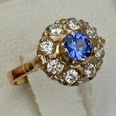 Vintage Original Rose & White Gold Sapphire (lab. made) Ring 583 14K 3.68 g.