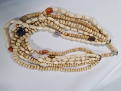 Bleached 6 Strand Tan & Beige Necklace With Agates 21.5″