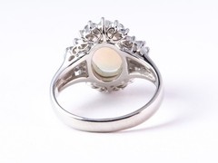Full Fire Australian Opal with Diamond Halo Platinum Engagement Ring 7g V1159
