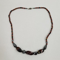 Vintage Tiger Iron Hematite Beaded Fashion Necklace Barrel Closure Quartz Gothic