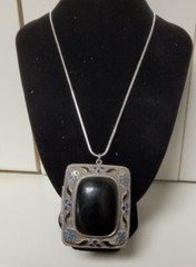 Antique Onyx Scent 62mm Chinese Export Filigree Cloisonne Enamel Pendant Locket