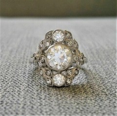 Vintage Moissanite Round Cut & CZ Engagement 14K White Gold Finish Ring