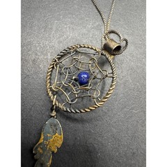 Vintage AGI Italy Signed Sterling Silver 925 Lapis Lazuli Dreamcatcher Necklace