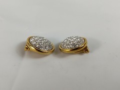 Vtg Yellow Gold Plated Swarovski Crystal Round Clip On Earrings Women’s Jewelry
