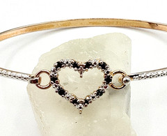 Ross Simons Hinged Bangle, Heart, Black Spinel Gemstone Sterling Silver Vermeil