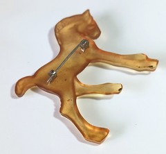 Vintage Early Plastic (Lucite?) Amber Foal Colt Young Horse Brooch 2.25″